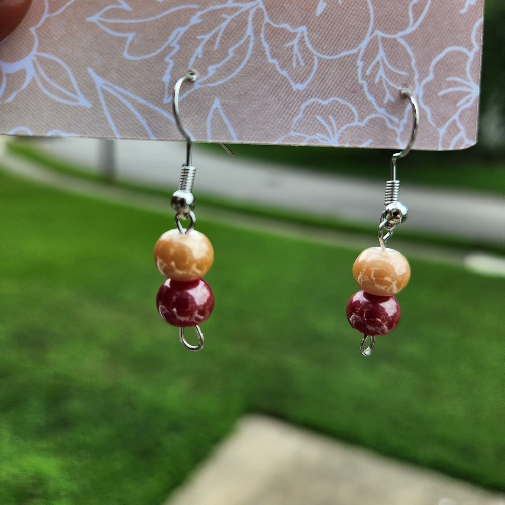 Hand Crafted Elegant Gold and Red Beaded Earrings